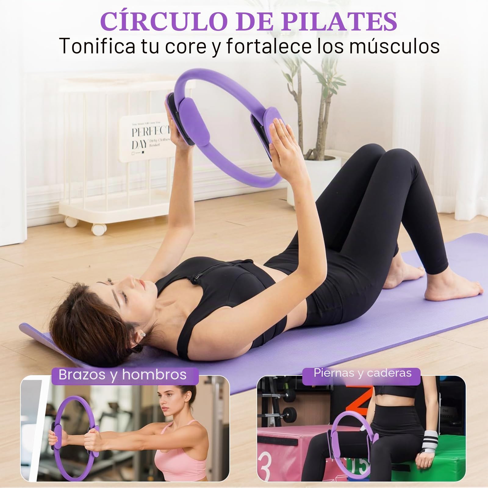 Kit Pilates en Casa, Pilates Essential Kit con Anillo de Pilates, Pelota de Yoga, Bandas de Resistencia, Correas de Muñeca Antideslizantes, Accesorios de Pilates para Mujeres, Entrenamiento en Casa
