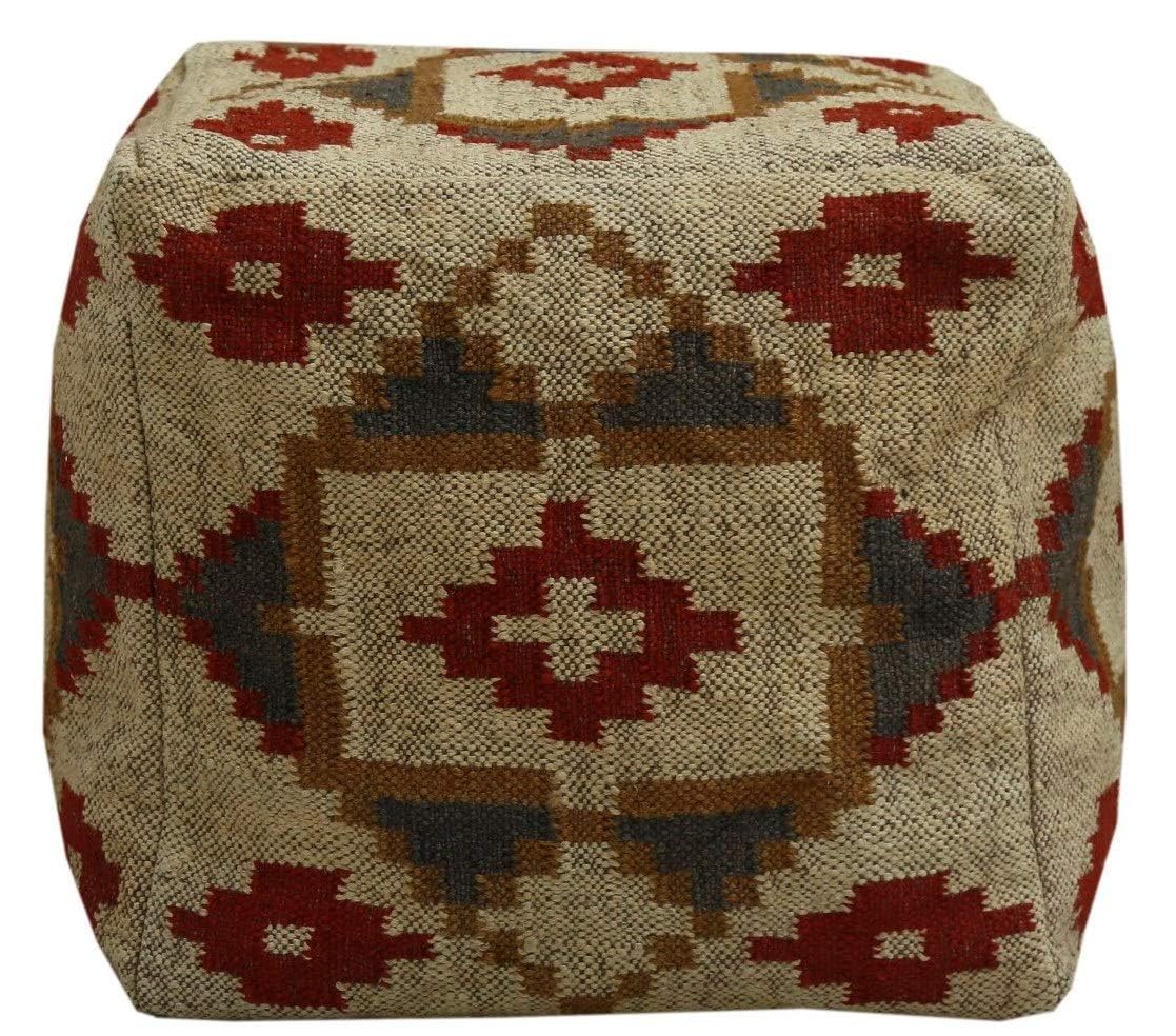 Trade Star 70% Jute 30% Wool Pouffe Cover Kilim Pouf Cover Floor Pouf Cover for Living Room Authentic Handwooven Ottoman Footstool Cover Vintage