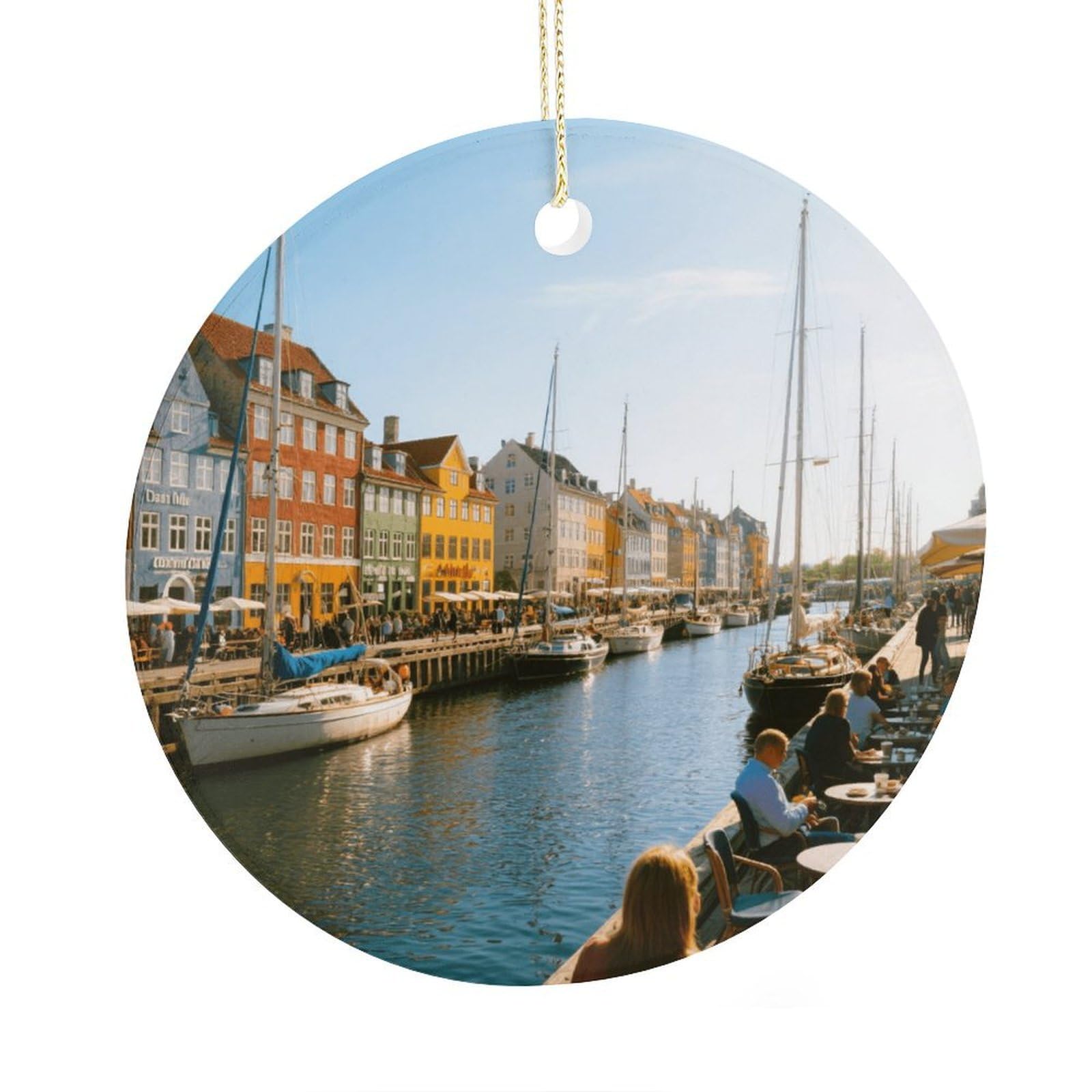 Fekiloot Style Newport Canal Christmas Ornaments 2.9 Inch Round Ceramic Ornament Keepsake Thank You Gifts For Office, Room, Home - Holiday Present Ideas