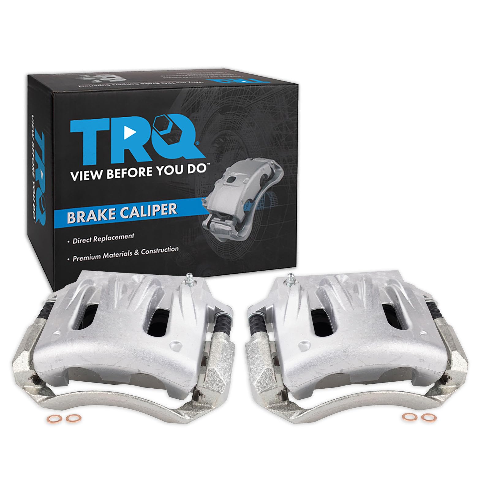 TRQ Front Brake Caliper Set Zinc Coated Brackets Hardware