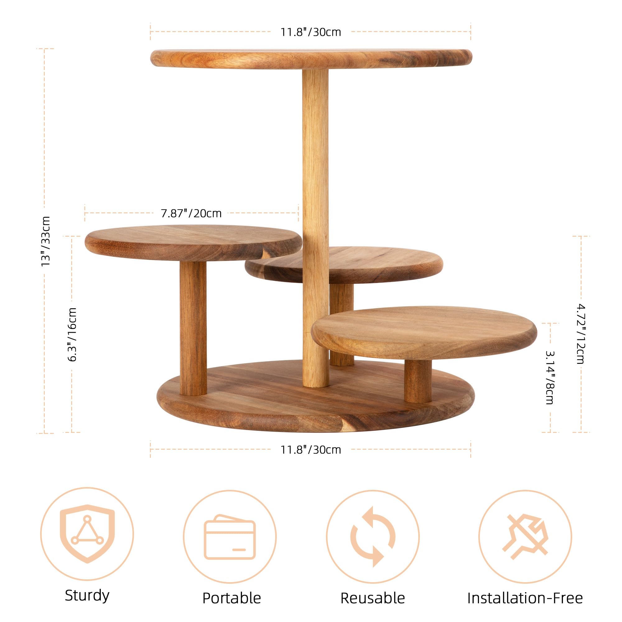 RATSTONE 4-etagiger Tortenständer Aus Holz - Cupcake Servierturm 30cm Braun