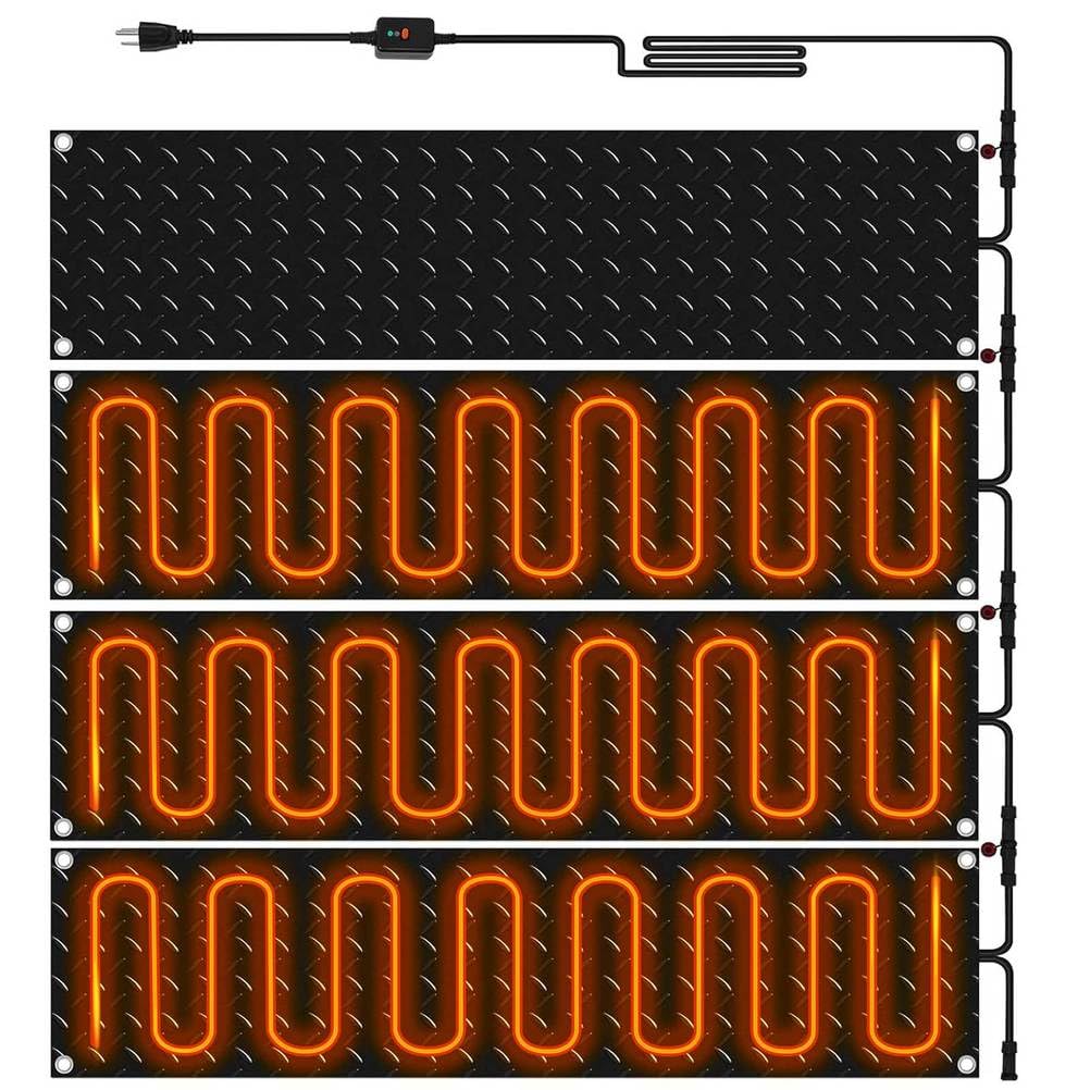 Tapis Chauffants pour Faire Fondre la Neige,Tapis Chauffants d'extérieur pour Allées,Tapis pour Faire Fondre la Neige pour Terrasses, Trottoirs, Tapis Chauffant Antidérapant,4 pcs,25.4x121.9cm