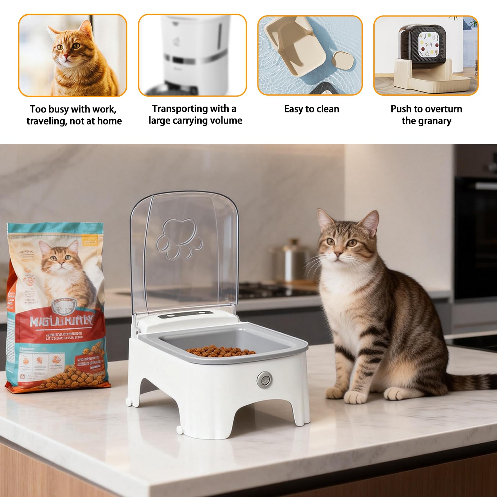 Futterautomat Katze, 23×17×11.5cm Futterautomat Katze Frienhund, Automatischer Futterspender, Katzenfutter Automat für Haustierfütterung, Zeitgesteuert, Energiesparend, Grauer ABS