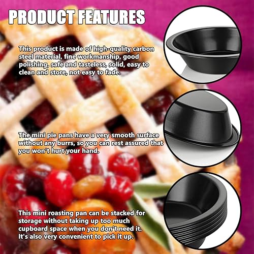 Miniatura 3 de RHBLME Paquete de 10 mini moldes para tartas, antiadherentes de 4 pulgadas, moldes individuales de acero al carbono para hornear postres, pastel de