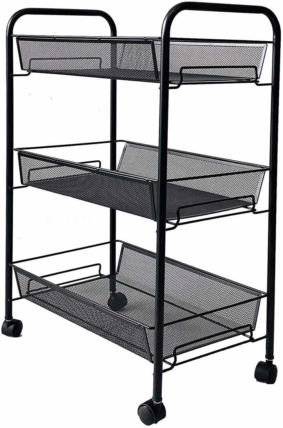 Estantería móvil con ruedas para cocina y salón carro organizador multiusos negro