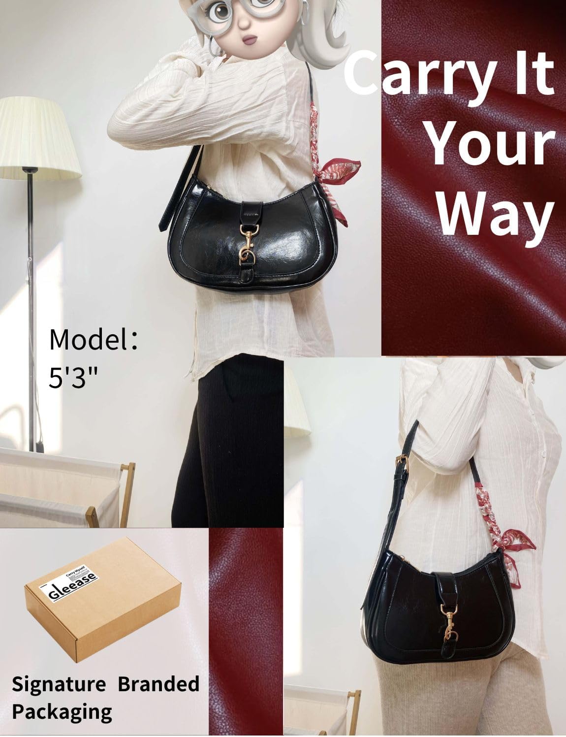 Cute Small Purse for Women Vintage Shoulder Bag Hobo Leather Handbag with Zipper