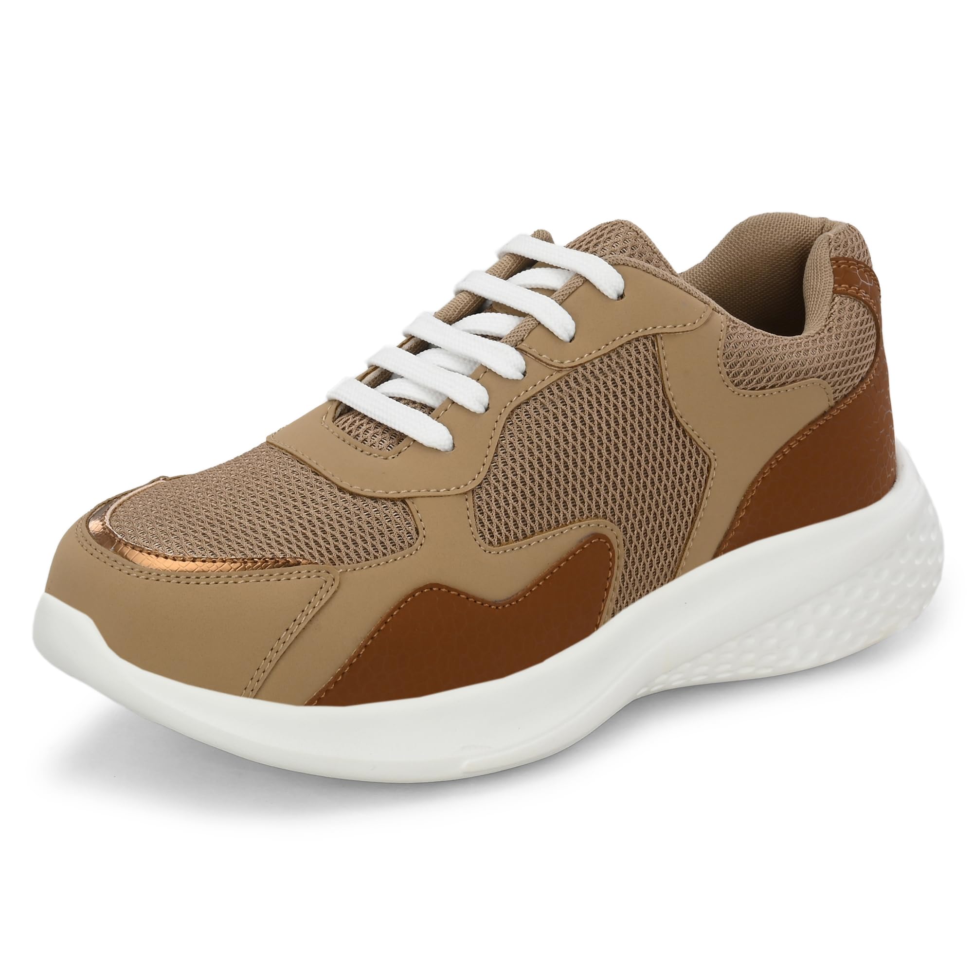 Womens Casual Shoes | Colorblock Sneakers with Ultra Soft Cushion Lace-Up Shoes All-Day Comfort | Trendy & Lightweight Design | Low Top Flat Sole(7619)-image-2