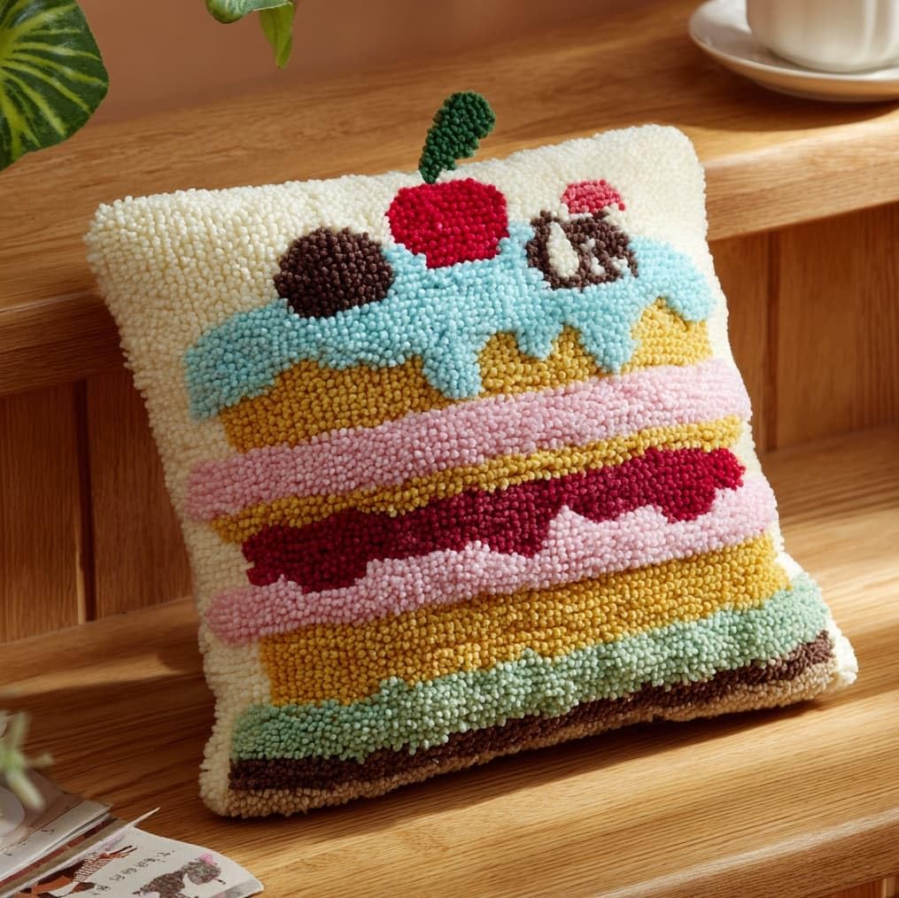 AxiangziK Latch Hook Pillow Making Set,Cakes and Desserts