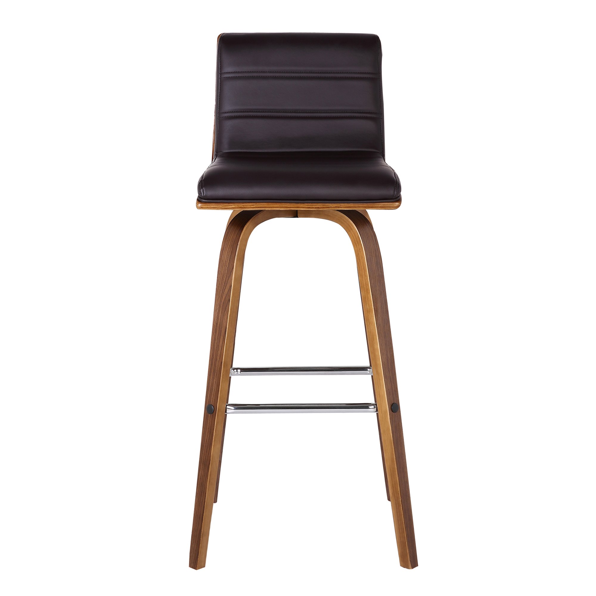 Armen Living Vienna Mid-Century Modern-More color and size option 30" Bar height Barstool Faux Leather Wood Finish, Brown/Walnut