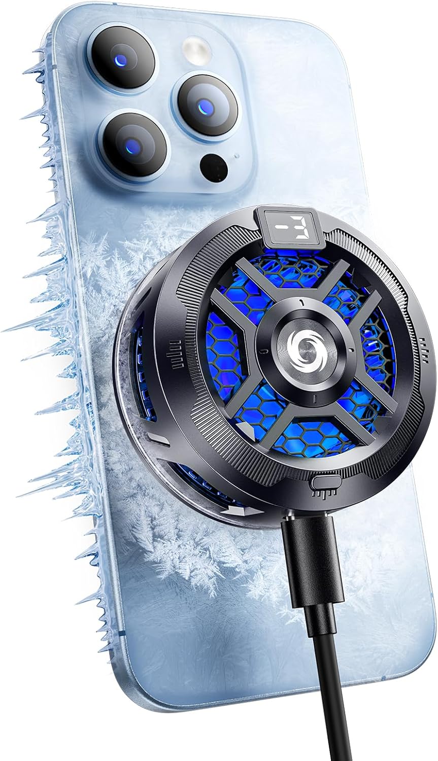 Magnetic Cell Phone Cooler for Gaming Comvin, Mobile Phone Cooling Fan with Dual Mode/Temperature Display,Portable Radiator for iPhone MagSafe Series/Android/iPad/Tablet,Semiconductor Heatsink Cooling