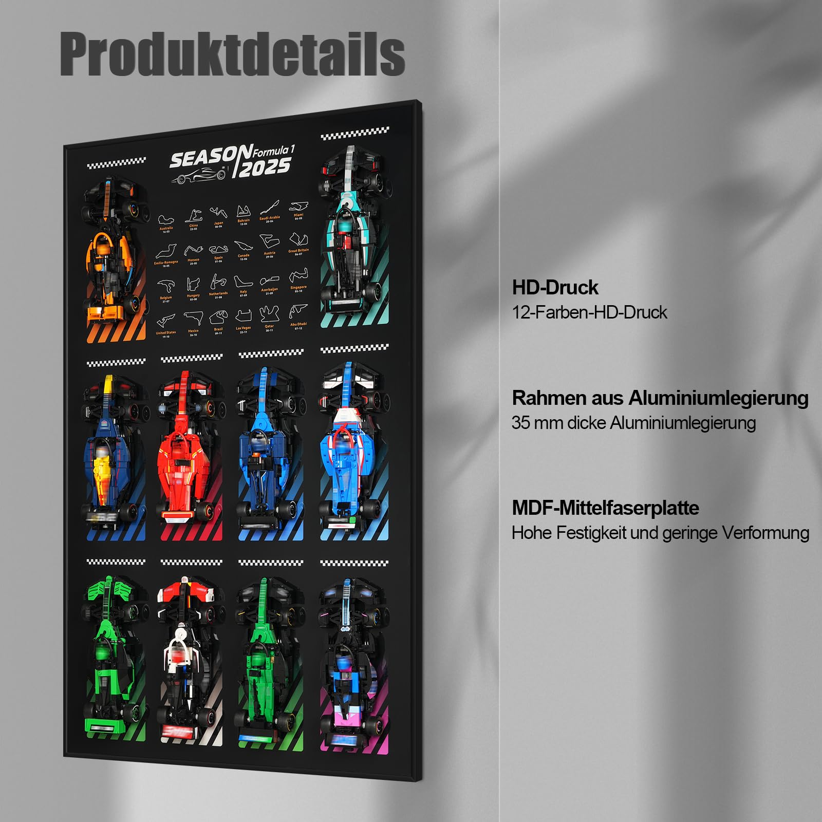 Display Wallboard für lego Speed Champions Ultimate Formula 1 Collector's Pack(Autos Nicht enthalten) Wandhalterung für lego 66802 Collectible F1 Model Car Kit, platzsparende, kreative Heimdekoration