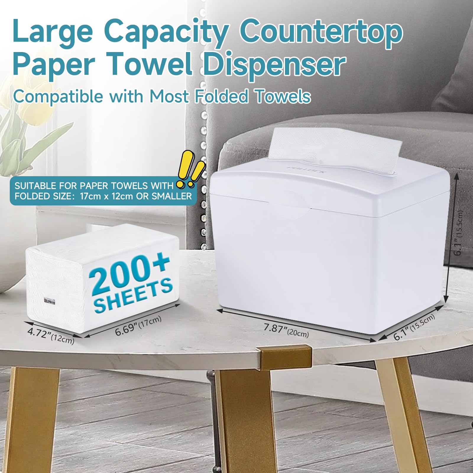 Pollock Dispensador de Servilletas de Sobremesa, Toallas de Mano, Papel Secamanos, Base Antideslizante, Gran Capacidad, Blanco