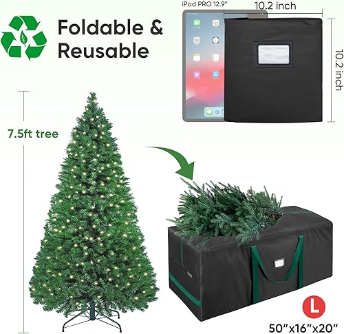 Vista 25 de BALEINE - Bolsa para guardar el árbol de Navidad de 7.5 pies, tela Oxford 900D de alta resistencia con asas reforzadas y cremalleras dobles de gran
