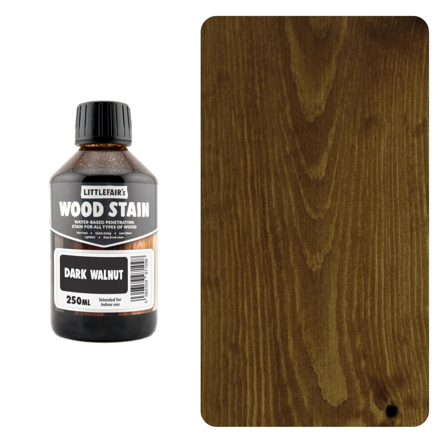 Littlefair's Wood Stain Water-Based - (Dark Walnut) – Non-Toxic, Eco-Friendly & Quick Drying - Easy-to-Apply, Concentrated Formula for All Wood Types – 250ml
