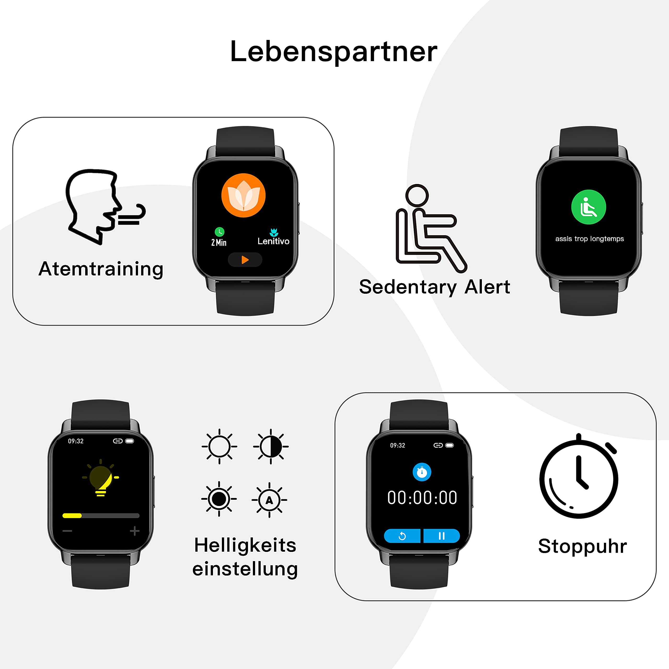 Popglory Smartwatch Herren Damen, 1.85" Fitnessuhr mit Blutdruckmessung Telefonfunktion Sprachsteuerung Herzfrequenz, 100+ Sportmodi Fitness Tracker Schrittzähler Schlaf SpO2, für Android iOS