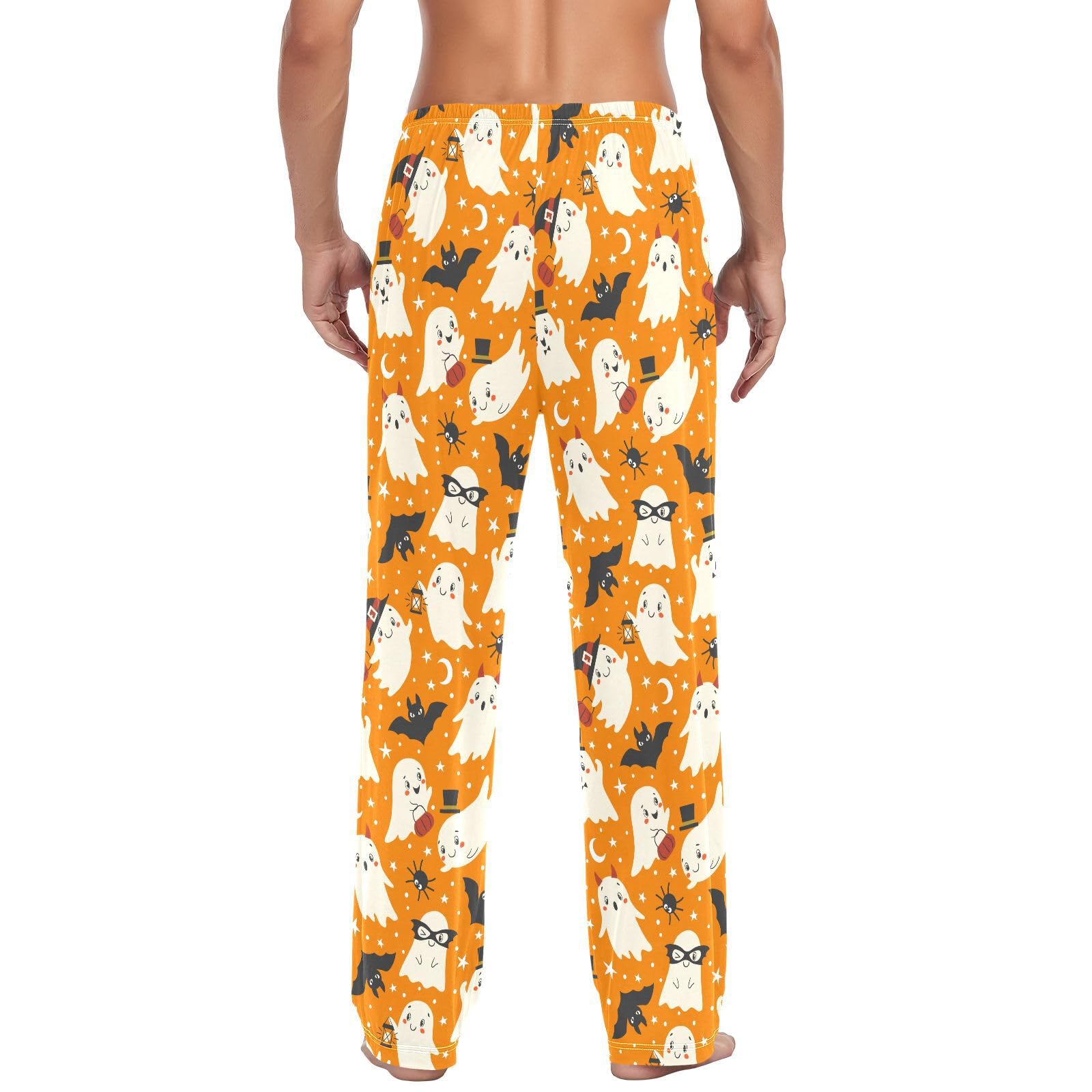 Pyjamahose für Herren, Halloween, Geist, Fledermaus, Spinnen, Herren-Schlafhose, 100 % Baumwolle, gerade Passform, Pyjamahose mit Taschen, Kordelzug, Größe L, mehrfarbig, L