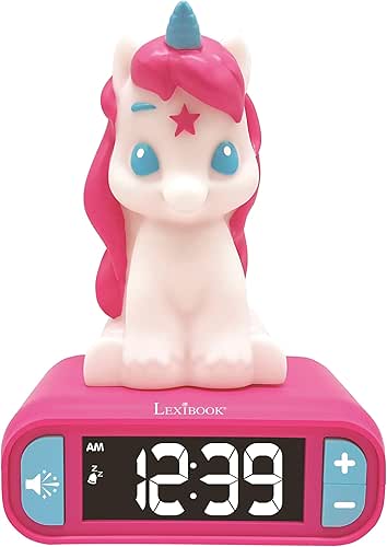 Lexibook, Réveil Veilleuse Licorne, Figurine Lumineuse, Choix de 6 alarmes,