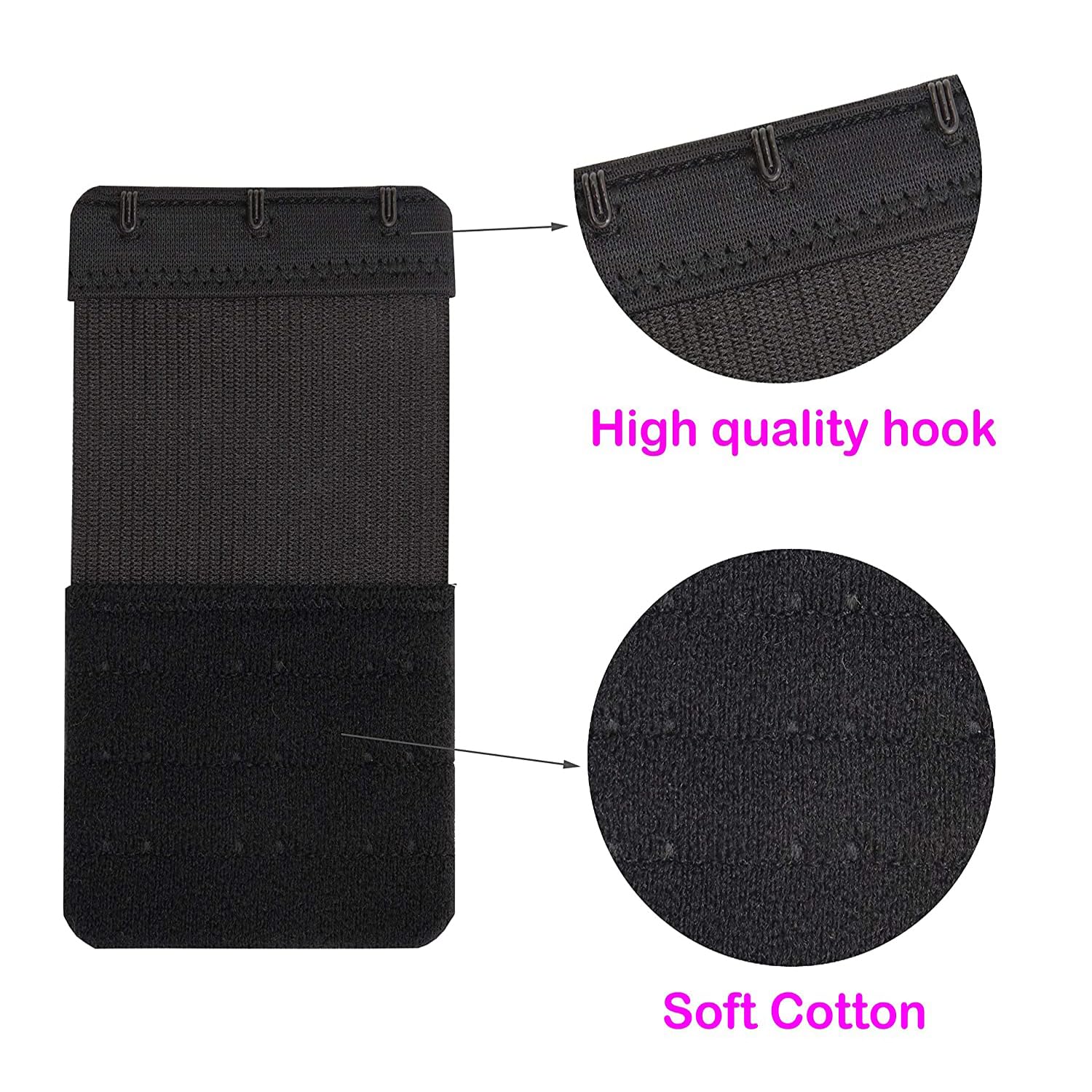 DClub Bra Extender Stretchy Soft and Comfortable Bra Strap Extender for Women in Pregnency or Weight gain. (BLACK, 4 PIECES (3X3 HOOK)) - Image 3 thumbnail