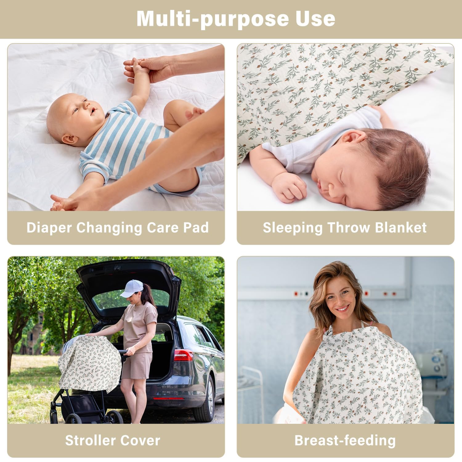 Breastfeeding Cover Up Cotton Muslin Breast Feeding Cover for Mum Soft and Breathable Adjustable Nursing Cover for Baby Breastfeeding Infant Outdoor Nursing Cover 360° Coverage for Privacy Shield