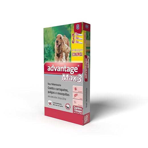 Remédios para pulgas e carrapatos: conheça os melhores e saiba como escolher 23 Antipulgas Advantage Max3 Bayer para Cães de 10kg até 25kg - 3 Bisnagas de 2,5ml