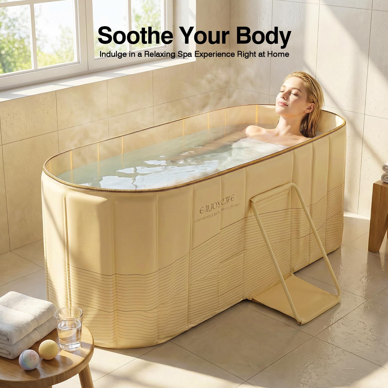 Vasca da Bagno Pieghevole per Adulti, Vasche da Bagno Mobili con Coperchio Isolato, Isolamento Rinforzato a 5 Strati, Supporto Triangolare Stabile, Vasca per Bagno di Ghiaccio, per Spa