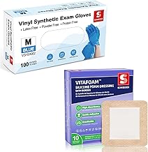 Schneider Blue Vinyl Synthetic Exam Gloves & VitaFoam Silicone Foam Dressing 4" x 4"