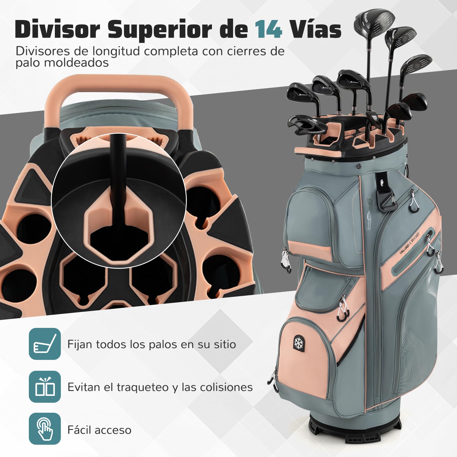 GYAMX Bolsa para Carro de Golf Portátil, Bolsa para Palospara con 14 Compartimentos de Longitud Completa, 11 Bolsillos, Bolsa Nevera, Correa Ajustable, Porta Paraguas, Unisex