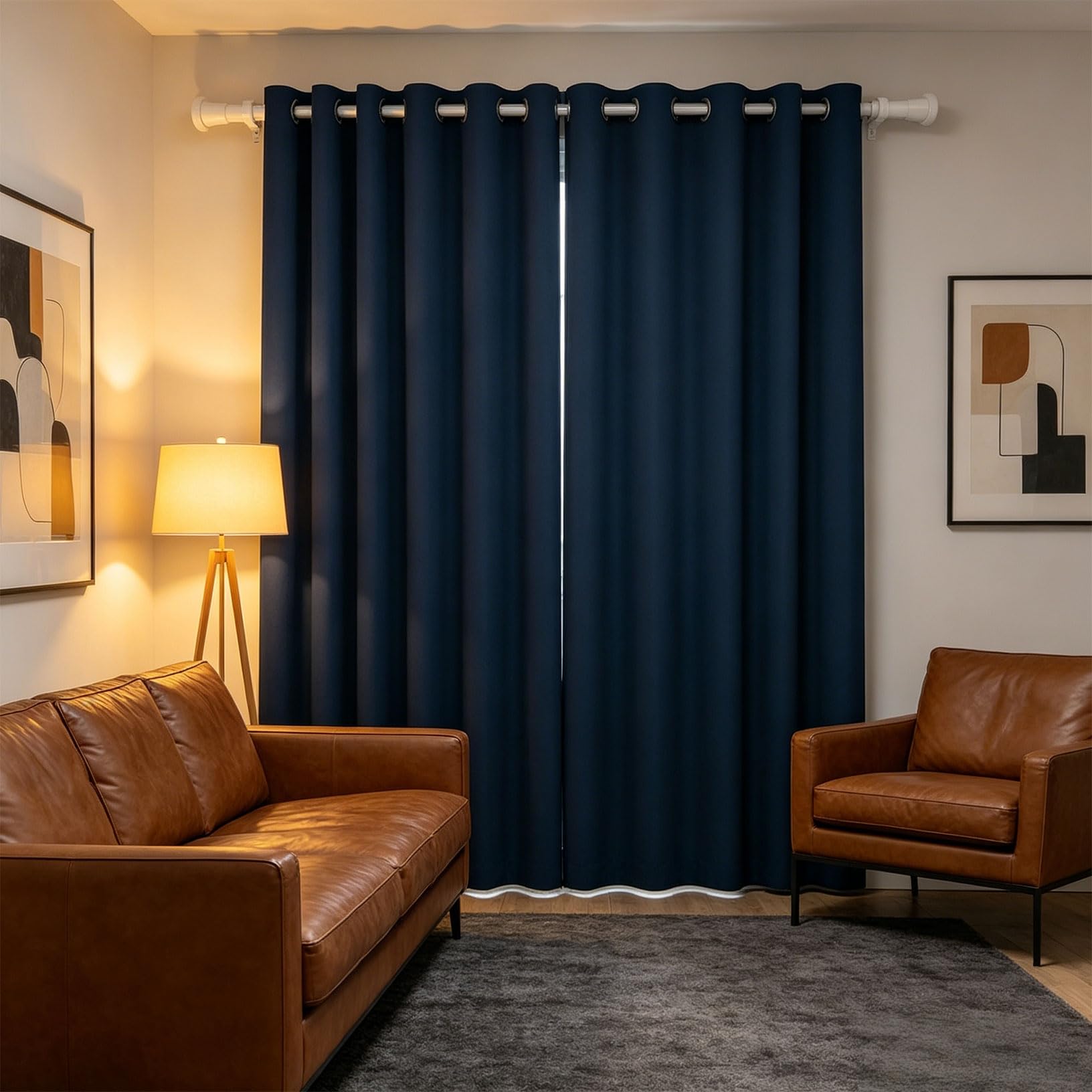 LCAIHONG Blackout Curtains Bedroom 210 x 265 cm Thermal Insulated Energy, Super Soft Blackout Curtains for Living Room Eyelet Ring Top Including for Window Living Room Kitchen, Blue