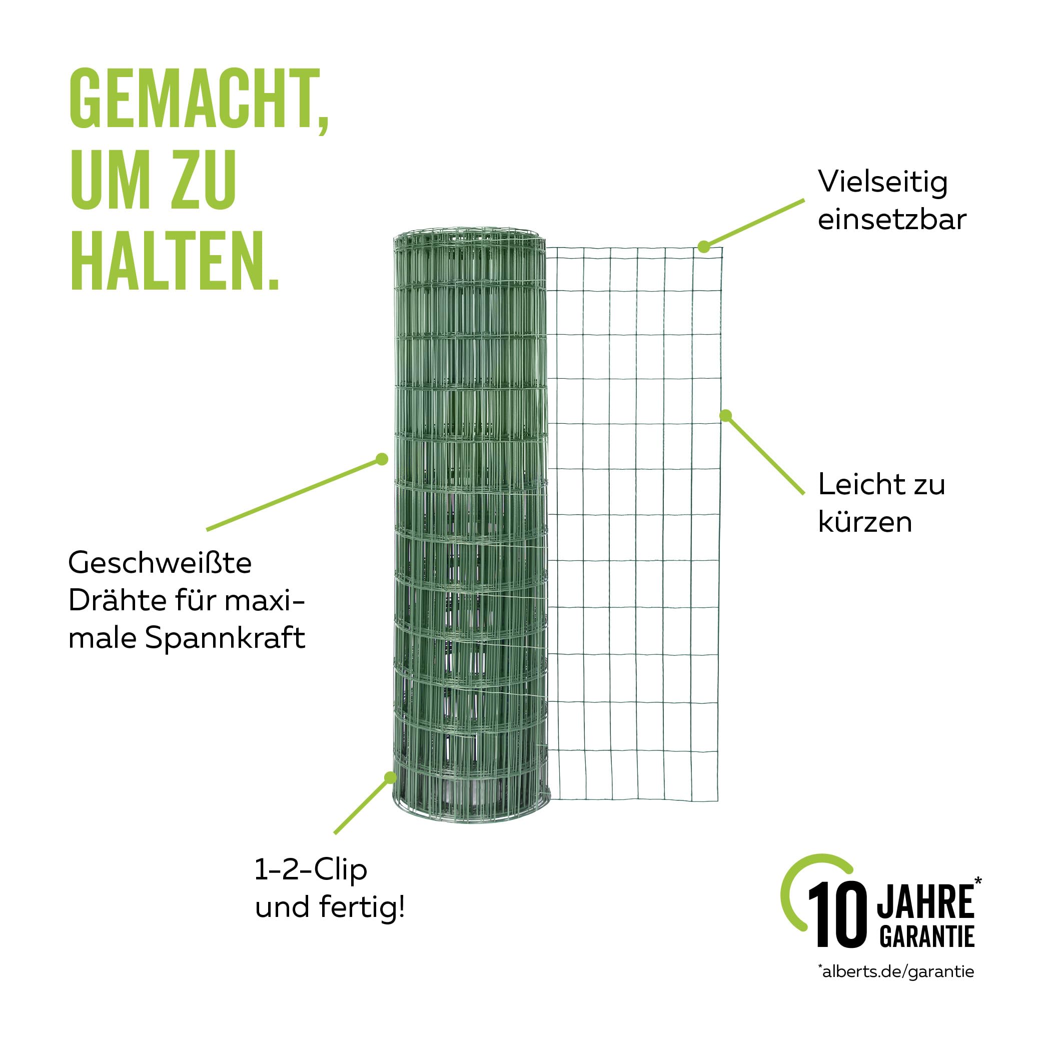 Alberts 604851 Schweißgitter Fix-Clip Pro® | verschiedene Längen und Höhen - wahlweise in verschiedenen Farben | grün | Höhe 122 cm | Länge 25 m