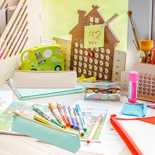 Miniatura 5 de TIE-DailyNec Estuche de cuero para lápices, bolsa de almacenamiento delgada y bonita con cremallera, bolsa de maquillaje portátil para lápices,