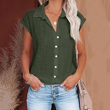 Womens Summer Shirts Short Sleeve Button Down Cardigan T