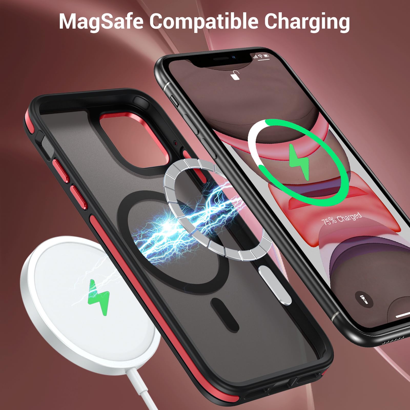Funda Para IPhone 11 Pro Compatible Con MagSafe - Protección Contra Golpes Militar - Trasera Translúcida Mate - Imán Fuerte - Color Negro