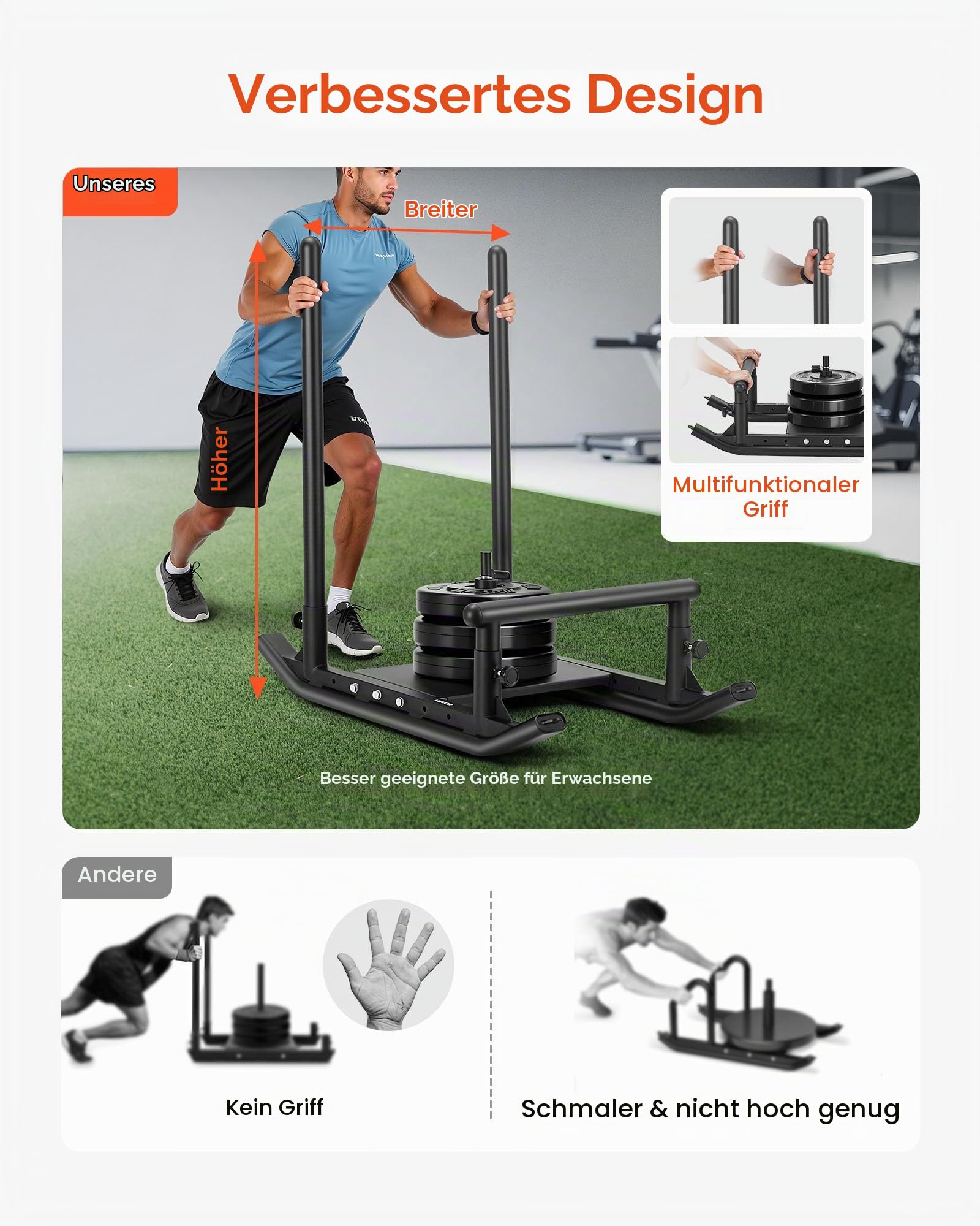 VEVOR Gewichtsschlitten Kraftschlitten Krafttrainingsschlitten zur Verbesserung der Geschwindigkeit bei sportlichen Übungen, Fitnessgerät mit Griff, kompatibel mit 25/51 mm Gewichtsscheiben Schwarz