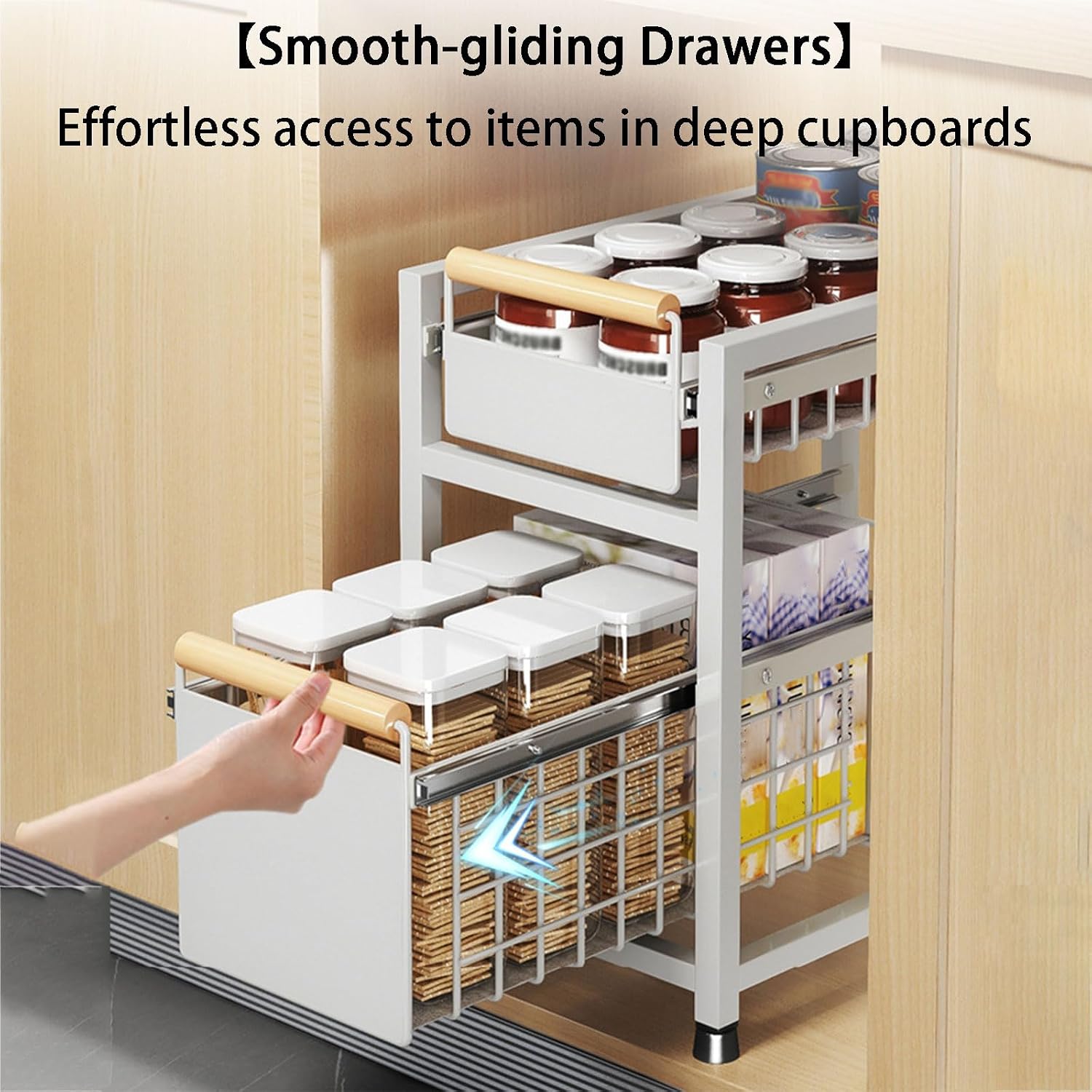 2 Tier Pull-Out Storage Organizer, Slide Out Kitchen Cabinet Storage Sliding Shelves, Under Sink Organizers Drawer, Mesh Cabinet Basket with Handle for Bathroom, Home