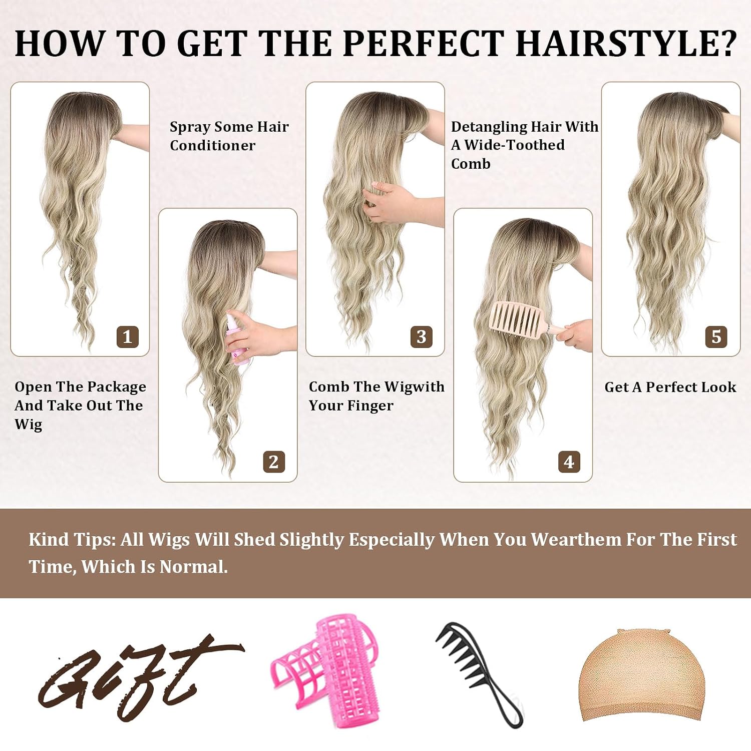 Dirty Blonde Wig with Bangs Long Curly Wavy Bangs Wig with Dark Roots Heat Resistant Women's Synthetic for Daily Party Use (Dirty Blonde,26 Inches)