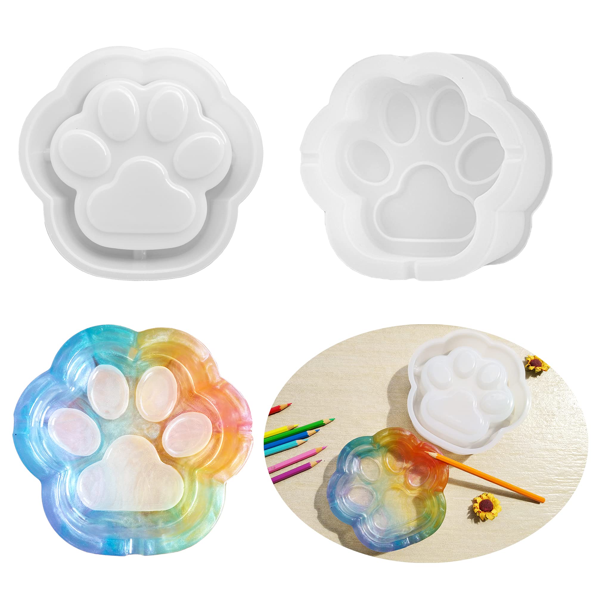 VERTTEE Cat Paw Shaped Ashtray Silicone Mold Storage Box Resin Mold DIY Epoxy Mold for Brush Rest Palette Tray Resin Casting Crafts for Home Decoration
