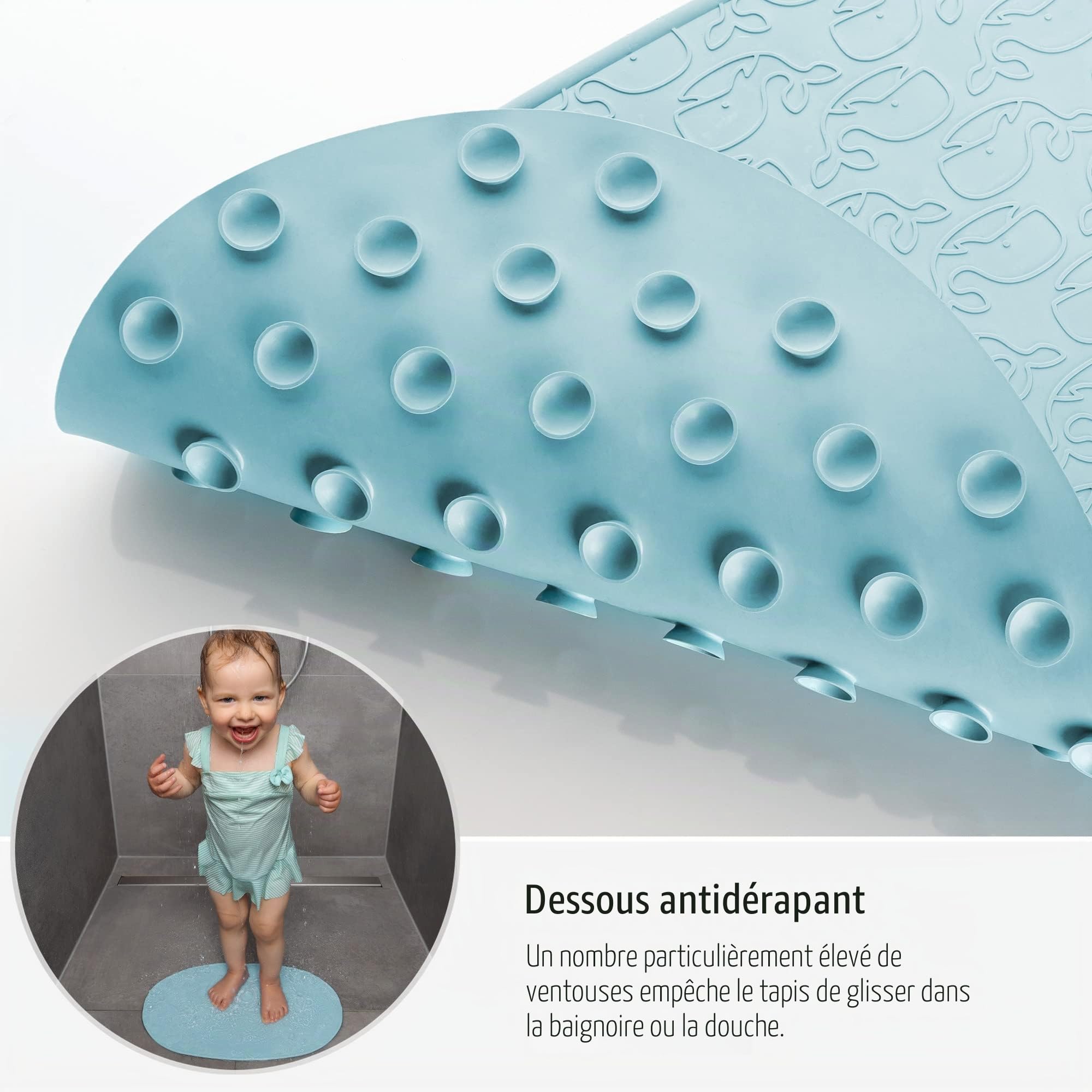 Tapis de bain bébé antidérapant motif baleine 42 x 25 cm