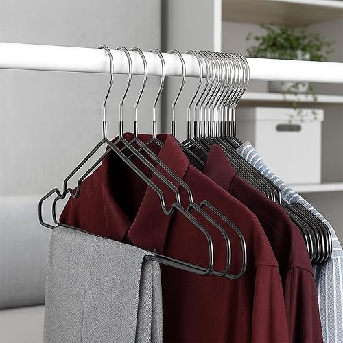 Miniatura 7 de Perchas de metal con revestimiento de goma, paquete de 20 perchas de metal resistentes de alta calidad para ropa, ahorro de espacio para armario,