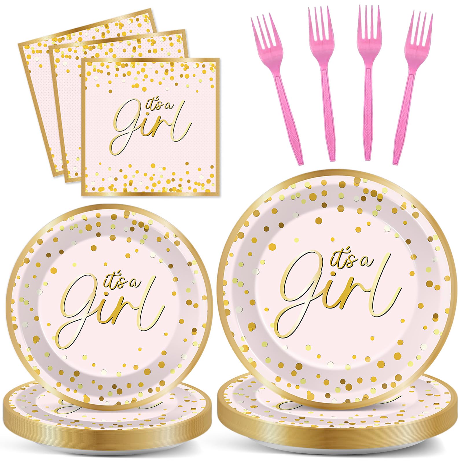 party greeting96Pcs Baby Girl Shower Party Decorations It’s a Girl Baby  Shower Paper Plates and Napkins Pink Gold Tableware Dinnerware Set for  Gender