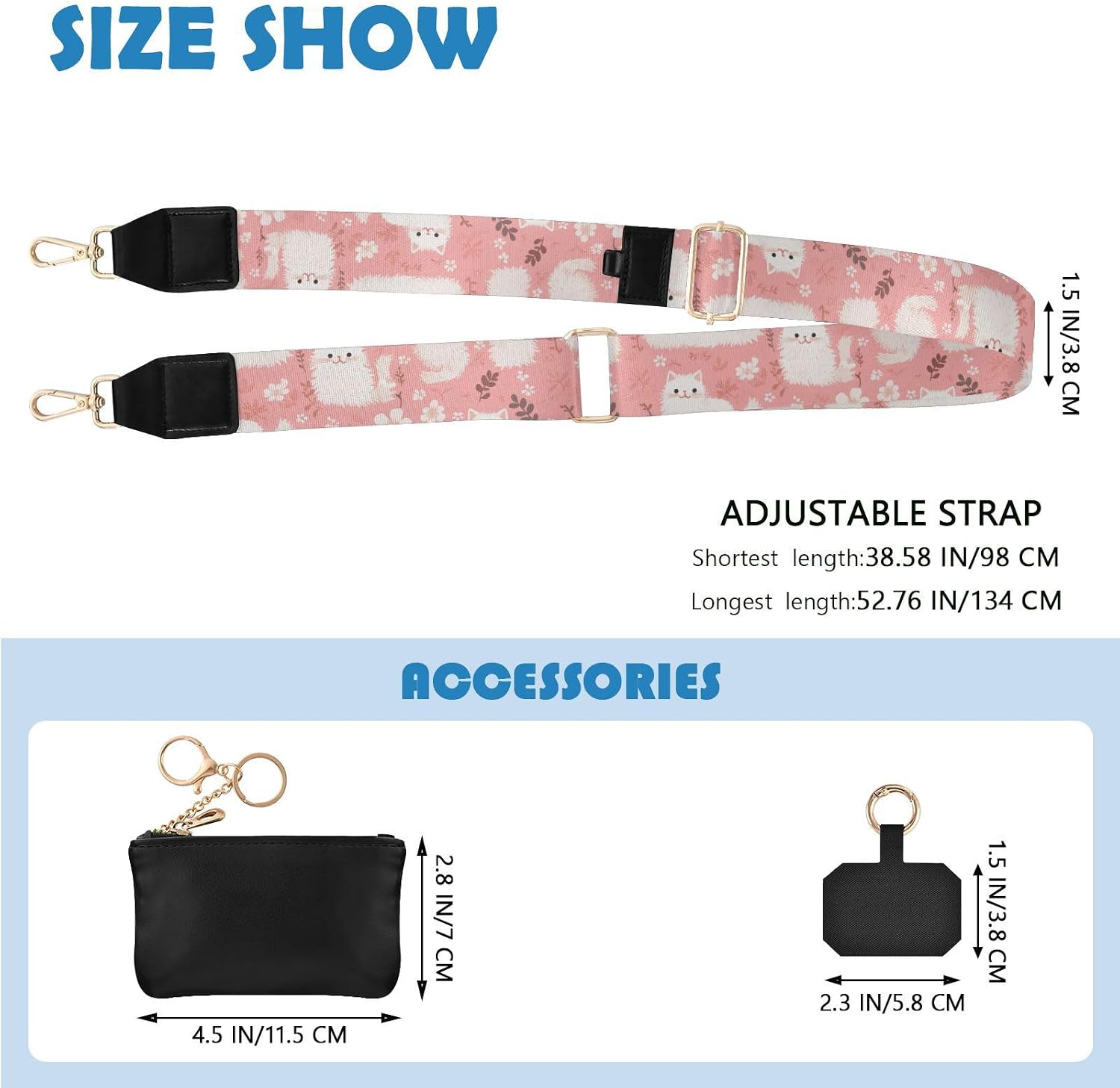 Cell Phone Lanyard Peach Cute White Cats Spring Camera Charm Lanyard | Adjustable Neck Strap with Wallet, Gift,Compatible with Most Smartphones