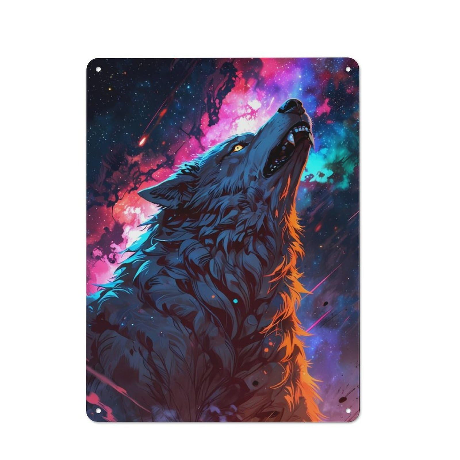 Junmoney Wolf Howling At The Stars Retro Metal Wall Sign 40X30cm For Guest Room Or Hallway, New-Space Wall Decor For Home Decor Collectors