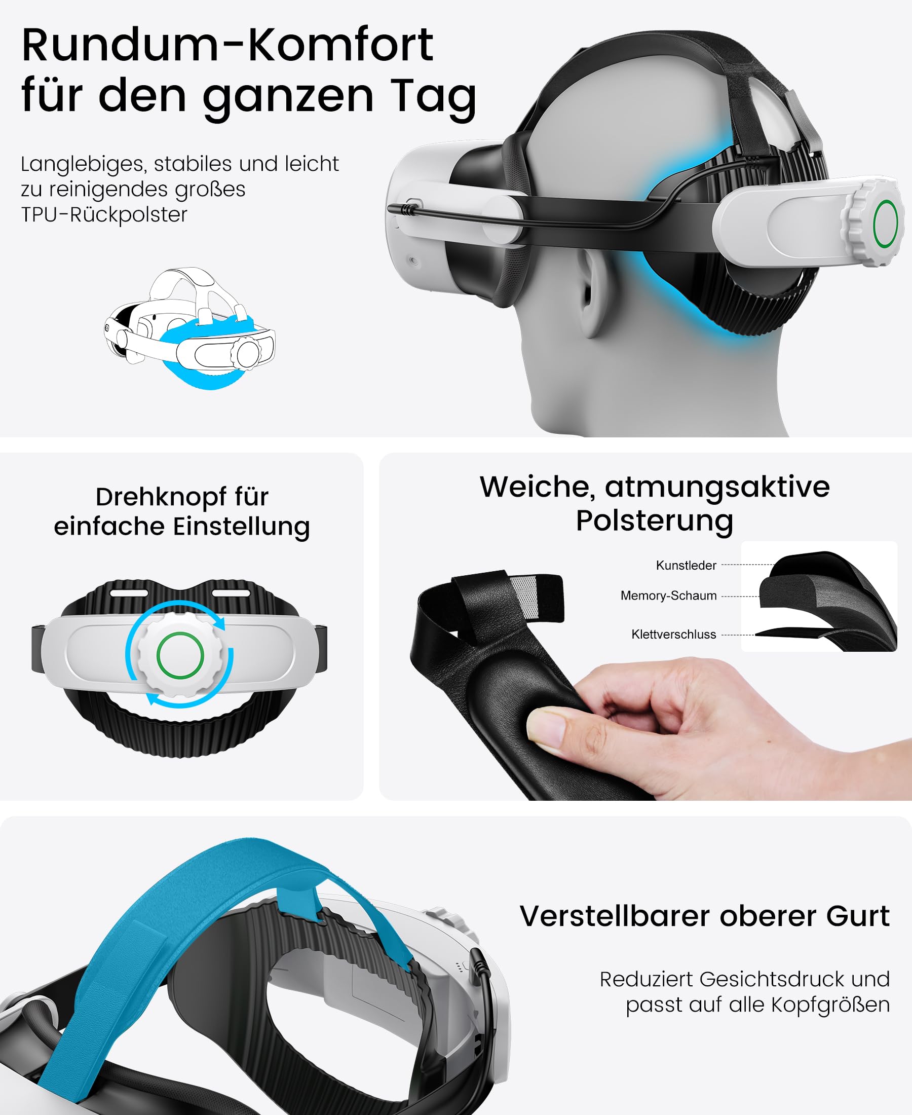 Headstrap für Meta Quest 3 mit 10000mAh Akku, Elite Strap Zubehör für Meta Quest 3S, Kompatibel mit Quest 2/3/3S