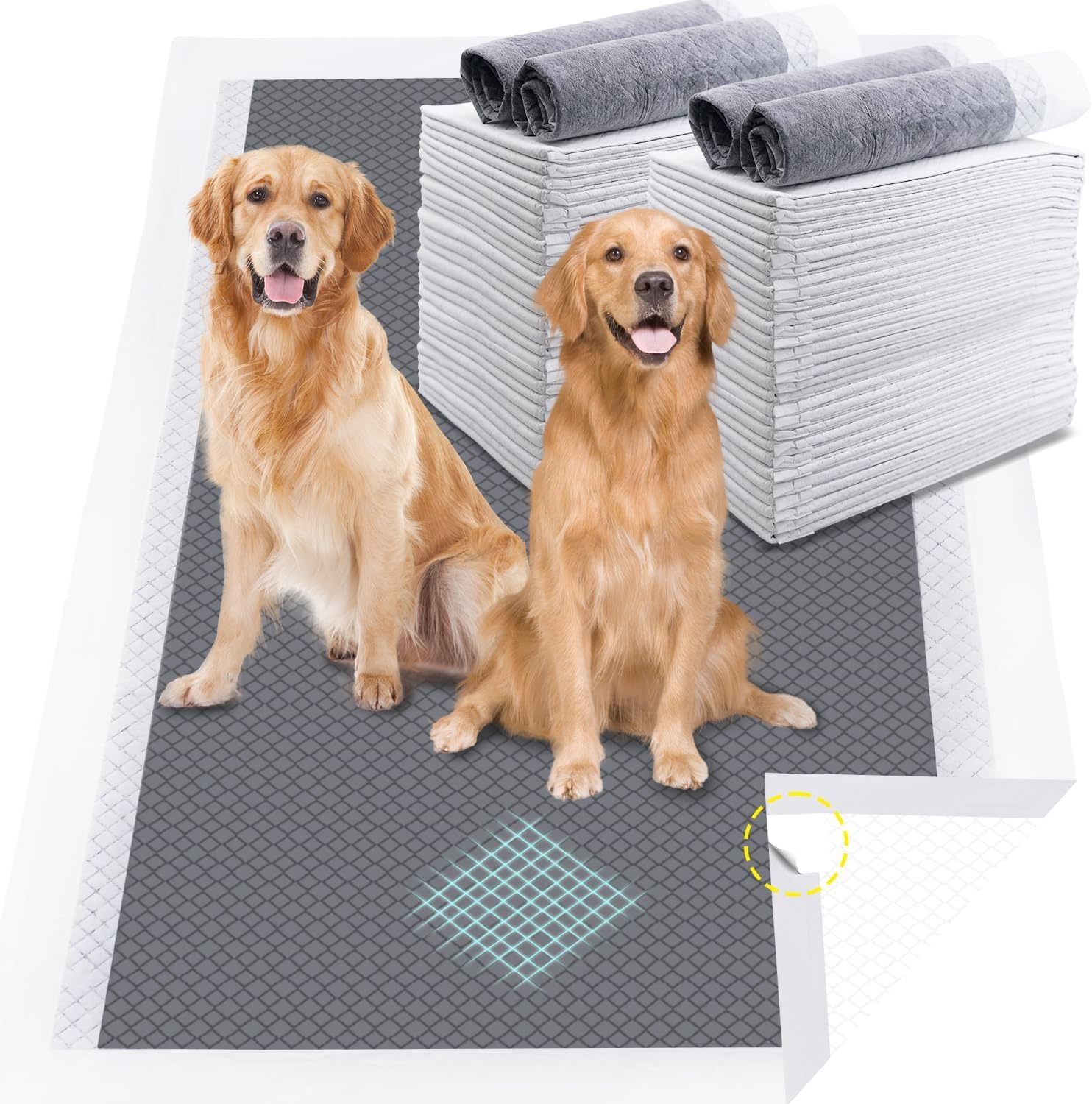 47"*31" Puppy Pee Pads for Dogs Extra Large 30 Count, XXXXL Charcoal Pee Pads Odor-Control Absorbs Up to 2000ml, Leak-Proof & Quick-Dry Diaposable Dog Training Pads with Adhesive Sticky Tape 47"*31" - 30 Count