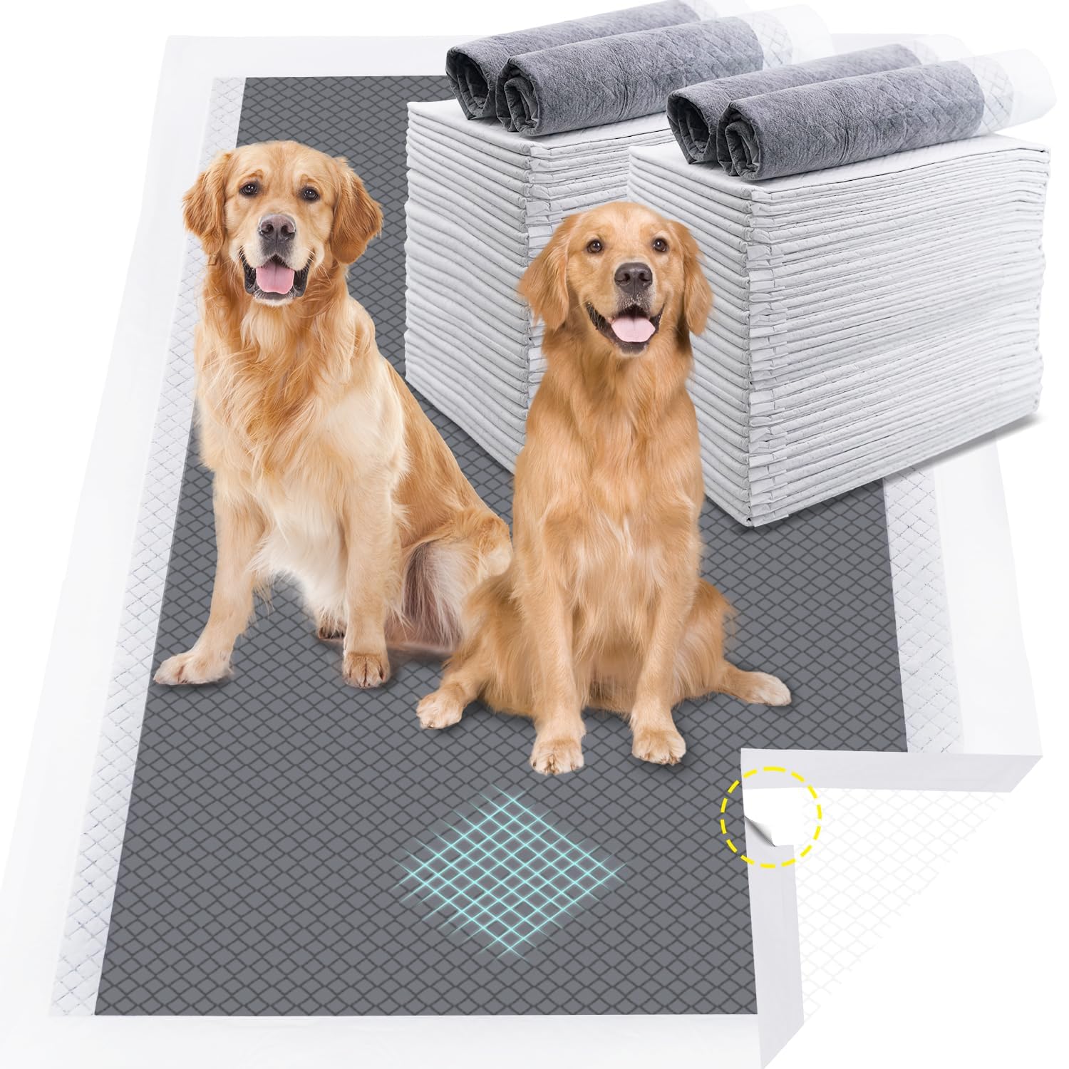 47"*31" Puppy Pee Pads for Dogs Extra Large 30 Count, XXXXL Charcoal Pee Pads Odor-Control Absorbs Up to 2000ml, Leak-Proof &amp; Quick-Dry Diaposable Dog Training Pads with Adhesive Sticky Tape