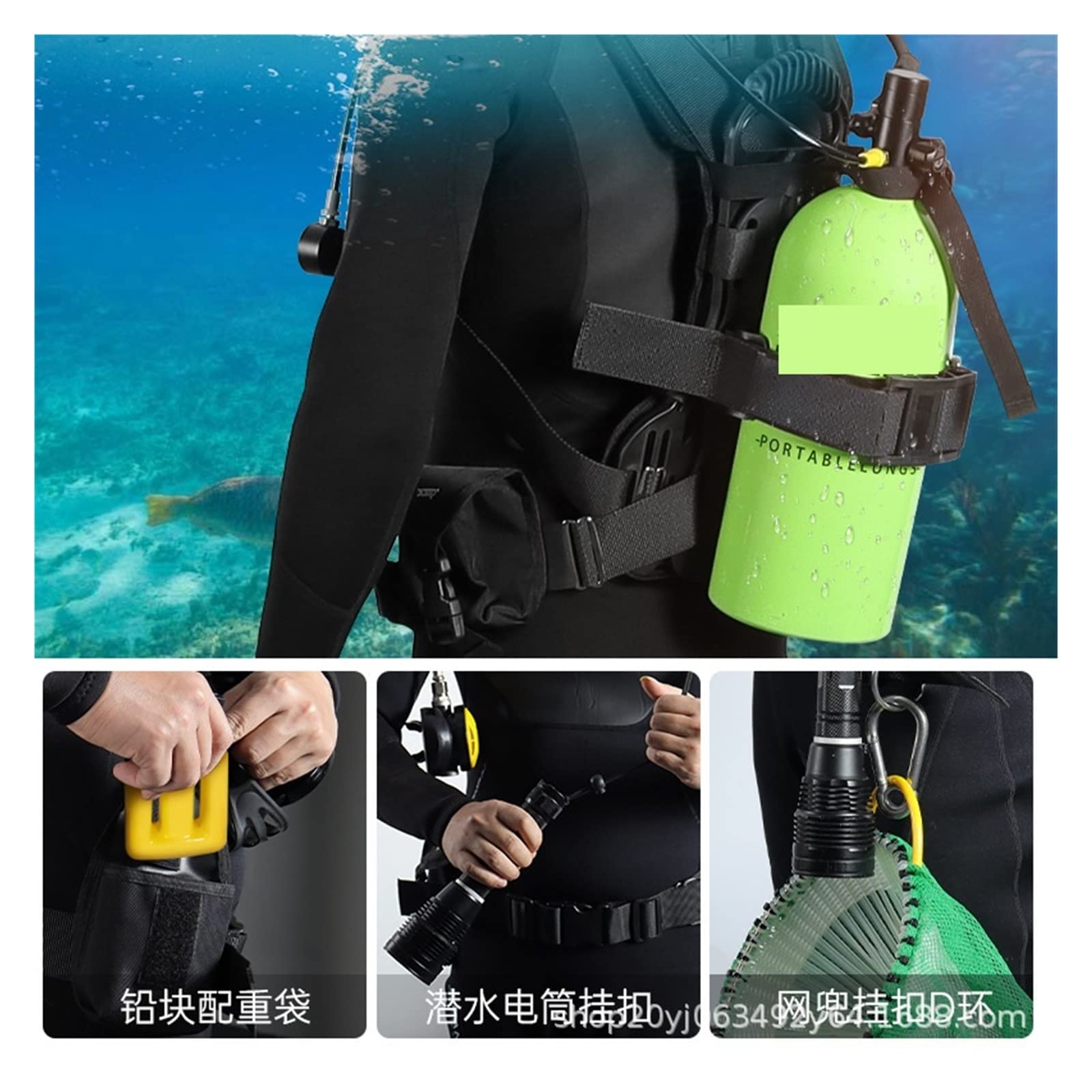 3 Litri Di Attrezzatura For Lo Snorkeling For Immersioni Subacquee Respiratore For Bombole Di Ossigeno Con Branchie Di Pesce Di Ricambio(Yellow bottle blackhead—B)