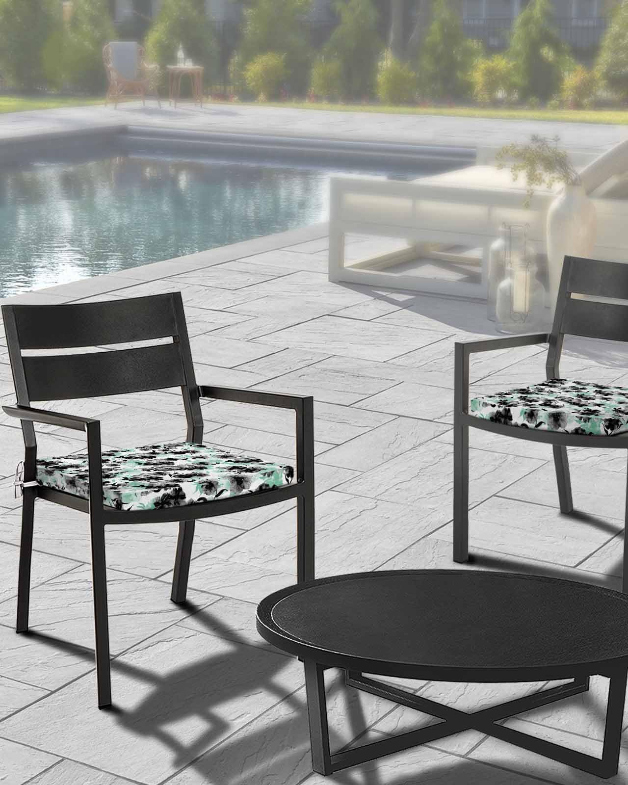 Edwiinsa Watercolor Floral Indoor/Outdoor Seat Cushions Cover,Waterproof Patio Chaise Lounge Cushion Cover for Beach Pool Side Chair Cushions 22x20x4 Pieces Black Green Botanical Painted Art