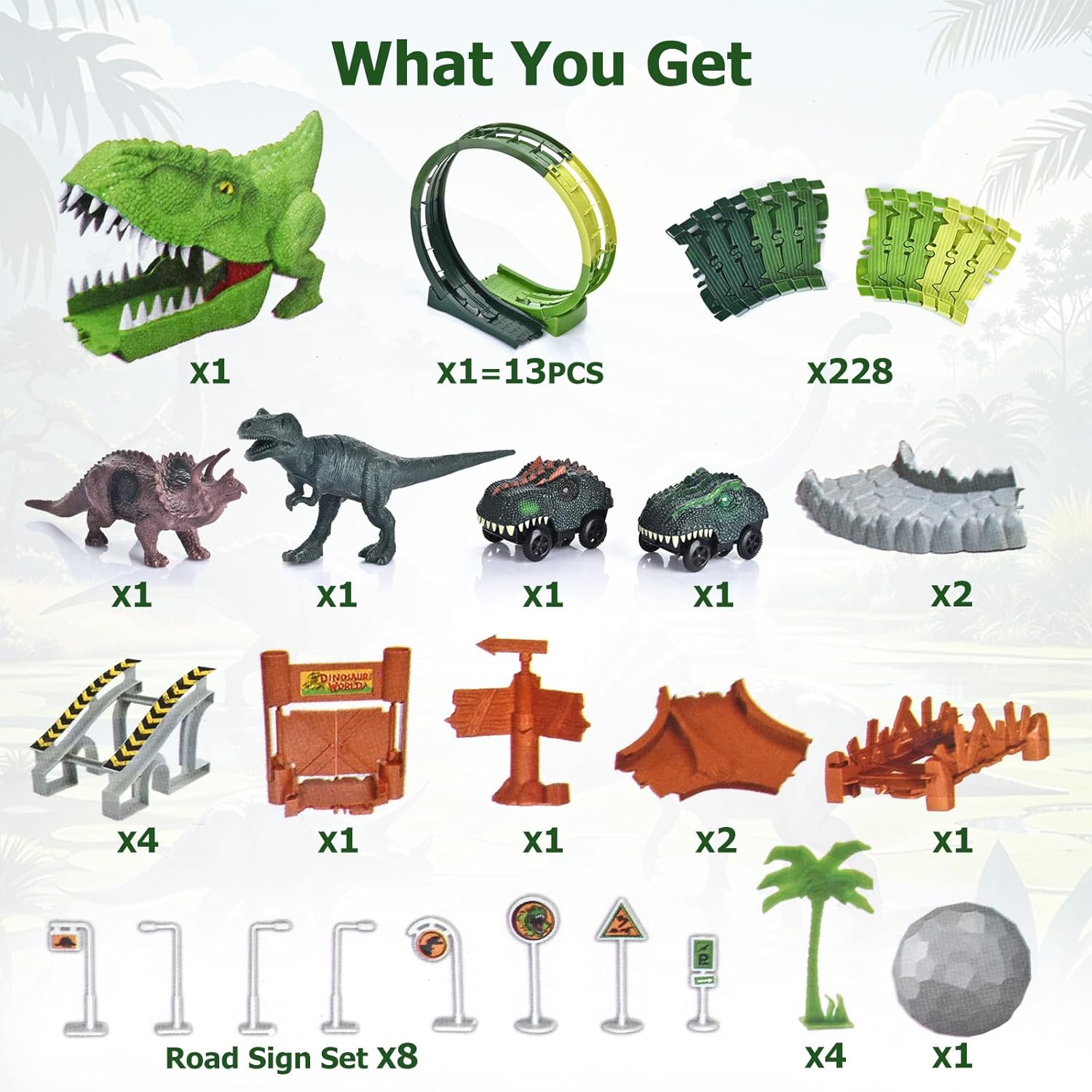 Dinosaur Toys for Kids 3-5, 286 Pcs Create A Dinosaur Toys Race Car for Toddlers, Flexible Track Playset with 2 Dinosaur Cars, Dinosaur Party Favors for 3 4 5 6 Year Old Boys Birthday Gift - Image 4