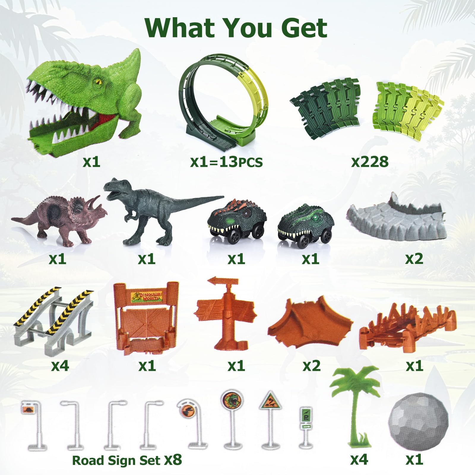 Dinosaur Toys Race Car - 286 Pcs Track Set -6