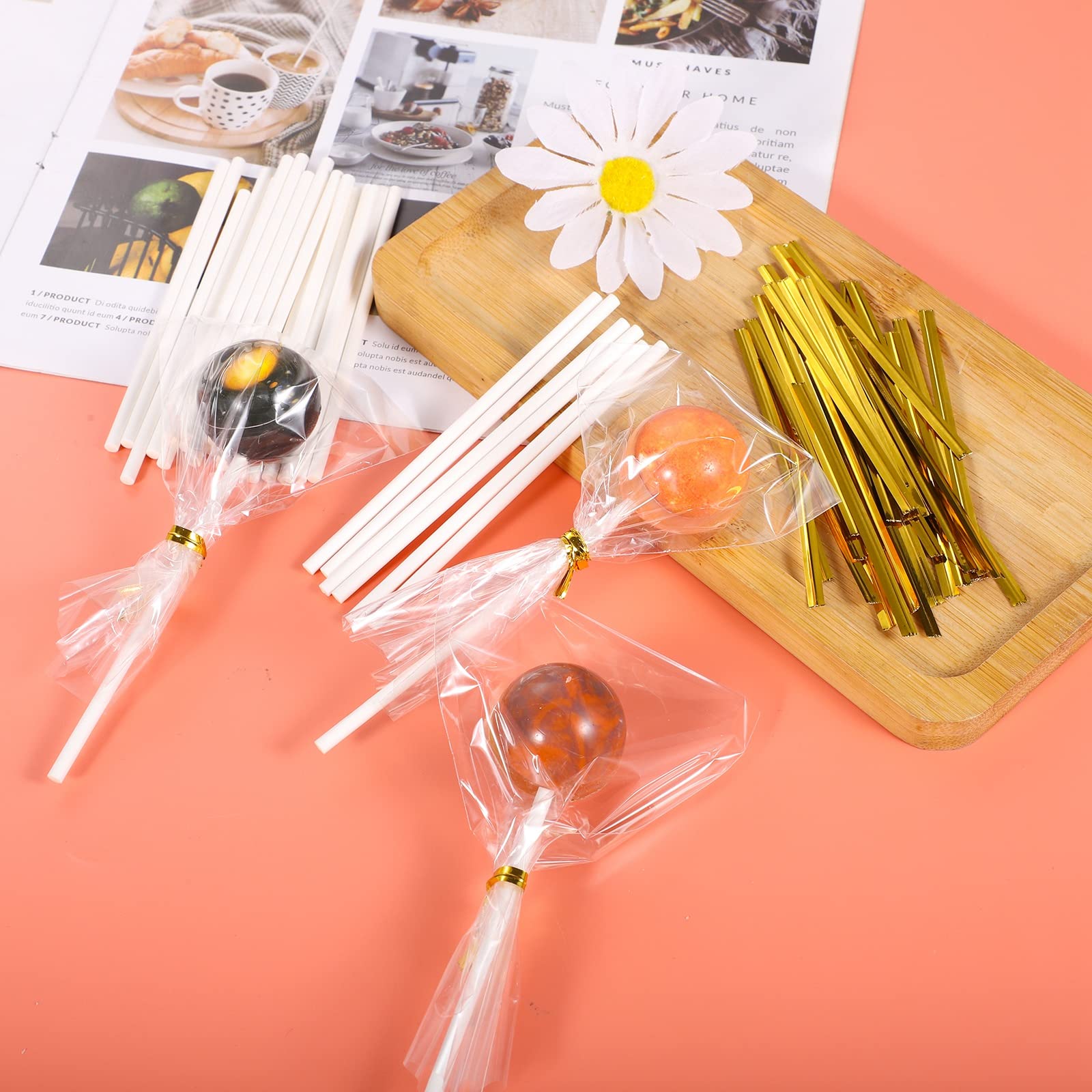 Kit Cake Pop 300 Pezzi: Bastoncini, Sacchetti Trasparenti E Fiocchi Oro Per Lecca Lecca E Dolci Fai Da Te