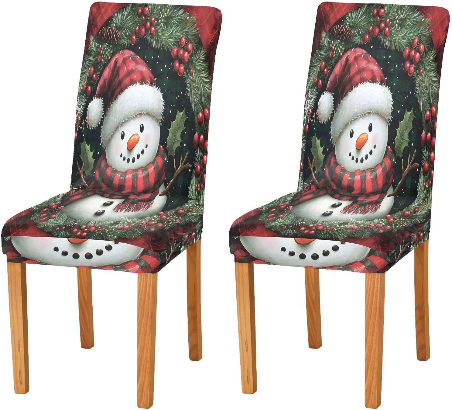 ALAZA Chair Covers for Dining Room, Grid Background Snowman Circle Stretch Chair Cover Sets Chair Protector Removable Washable for Ktichen Restaurant Hotel